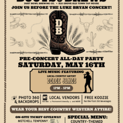 Boots & Brews poster western theme with brown cowboy boot