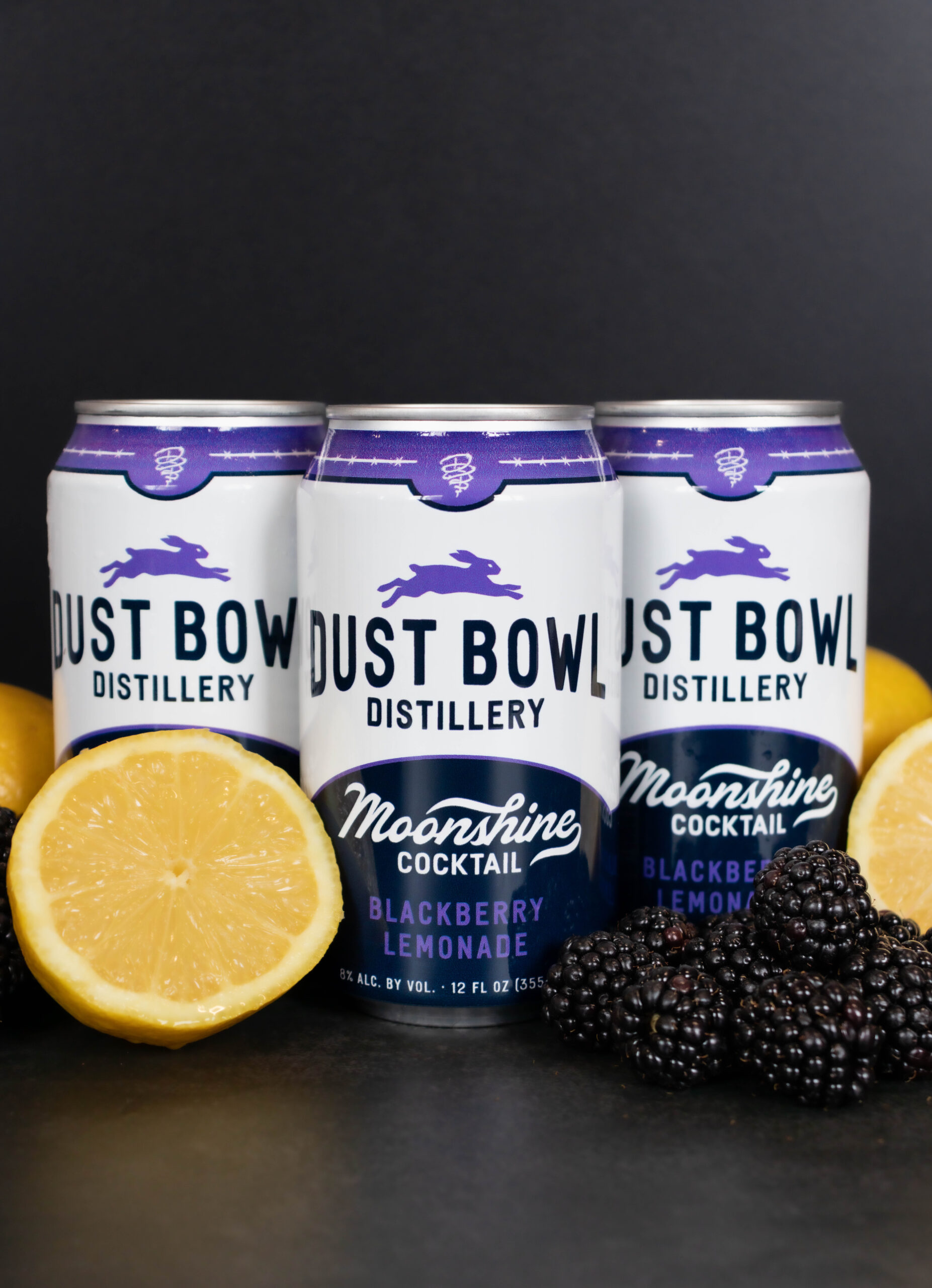 Blackberry Lemonade RTD cocktails with lemons and blackberries